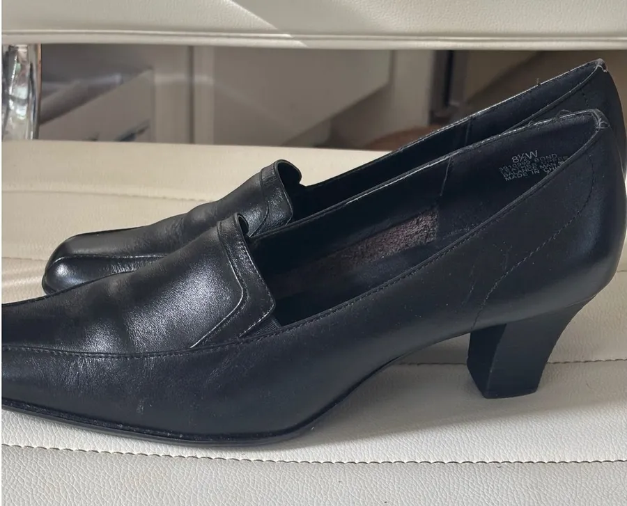 Sandler of Boston Womens Black Leather Square Toe Block Heel Pumps Size 8.5W