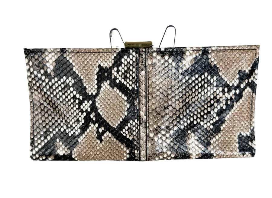 Snake Print Faux Leather Clutch Wallet Tan