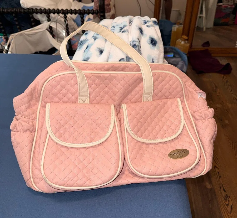 Vintage Pink quilted baby Jolie Paris duffel dipper bag