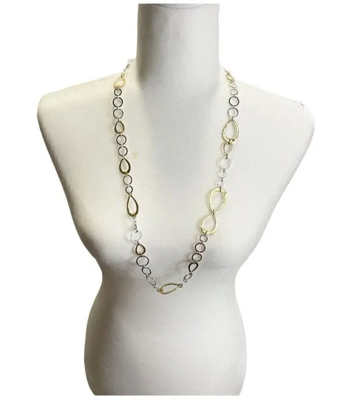 Stella & Dot Eternity Necklace Silver and Gold Tone Intertwined Circles
