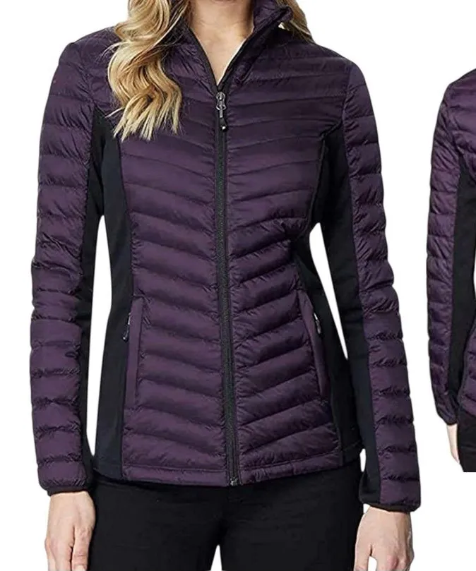 32 Degrees Heat Women’s Mixed Media Jacket Purple Black Lightweight Puffer Sz S