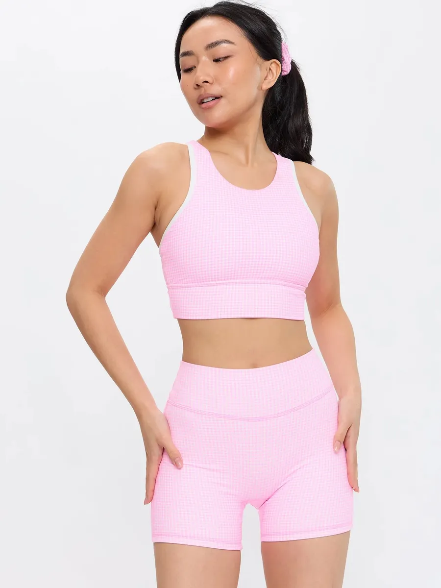 Buffbunny Geo Sports Bra Pink Gingham - Large