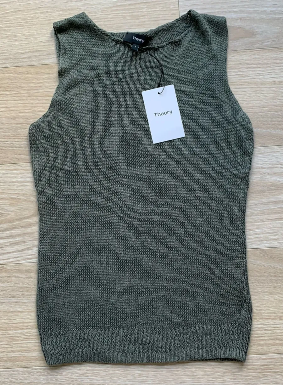 Theory Linen Blend Sleeveless Shell Sweater Green NWT Size Small