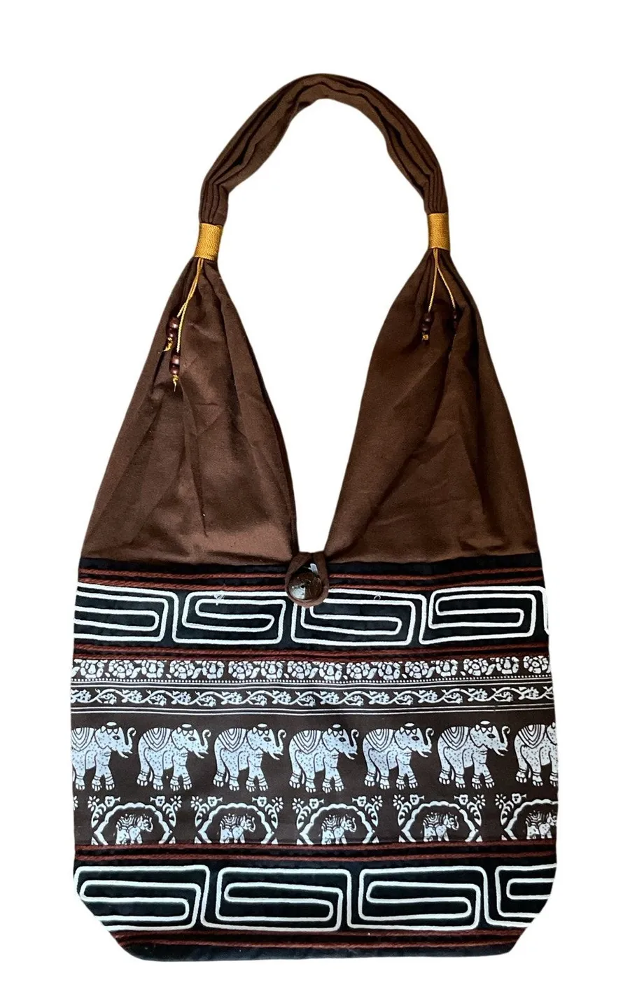 Elephant Print Boho Hobo Shoulder Bag Brown Tribal Ethnic Tote Purse Women