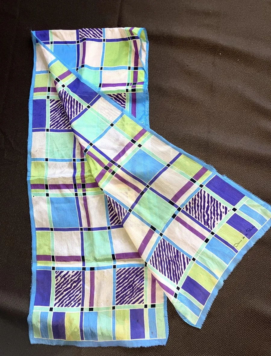 Vintage OSCAR De La RENTA Colorful Printed Silk Oblong Scarf
