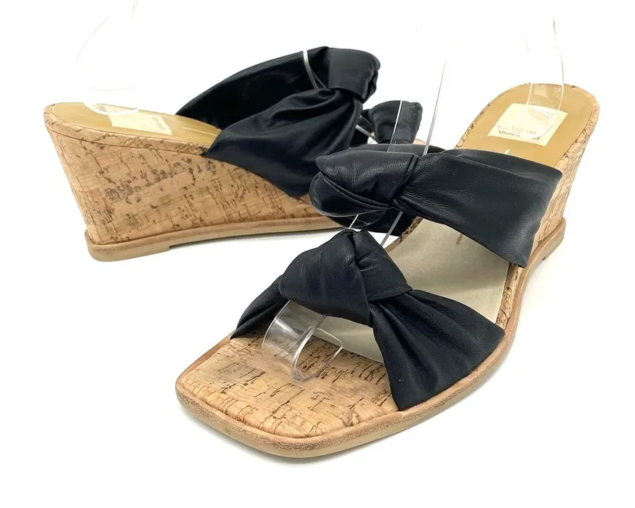 Dolce Vita Womens 9.5 Naji Knotted Cork Wedge Sandal Black Summer Beachy Boho