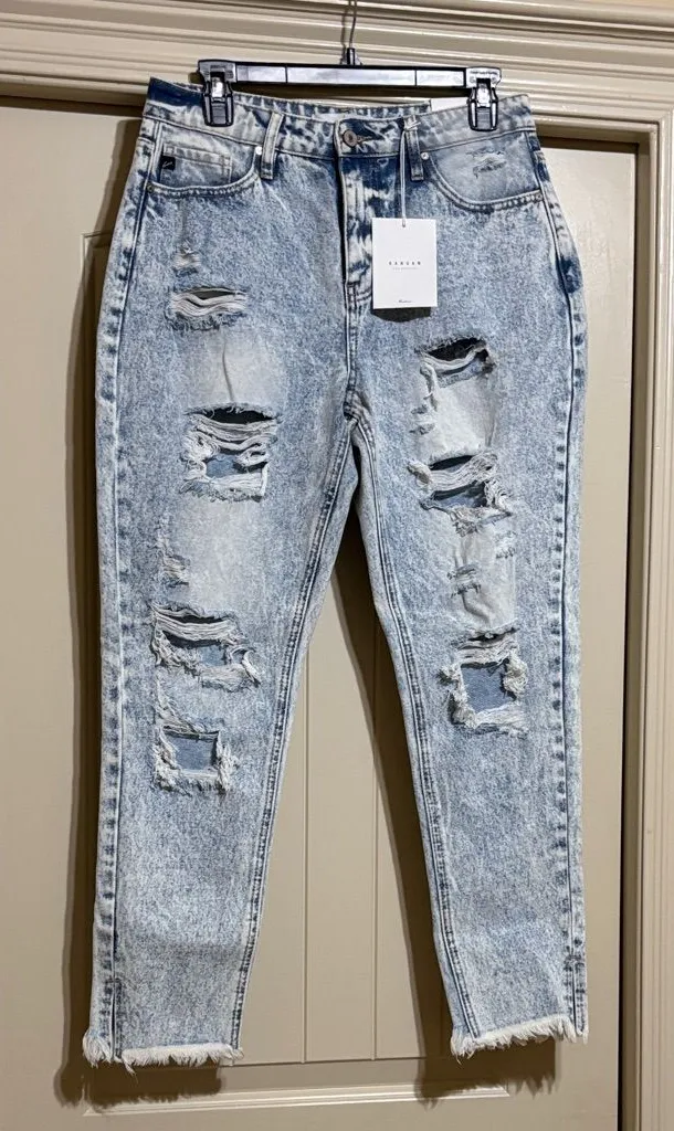NWT Kancan Callie Lightwash High Rise Ankle Skinny Distressed Denim Jeans Blue Size 30