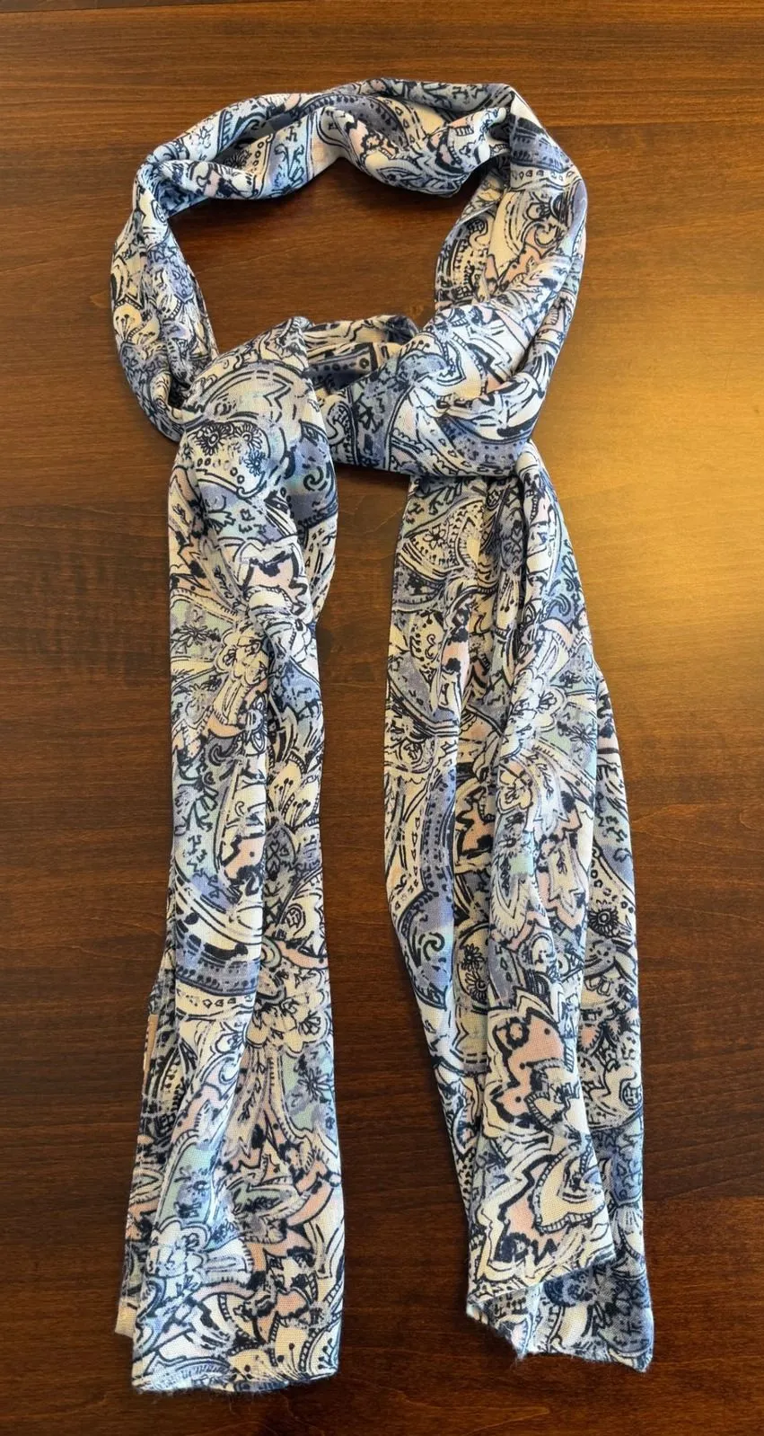 Chicos Blue Paisley Floral Lightweight Scarf Soft Boho-Chic Coastal Grandmother