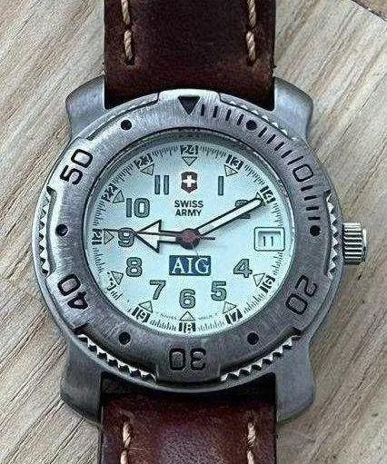 Swiss Army Ladies Watch White Dial Date Brown Leather Strap Stainless Case