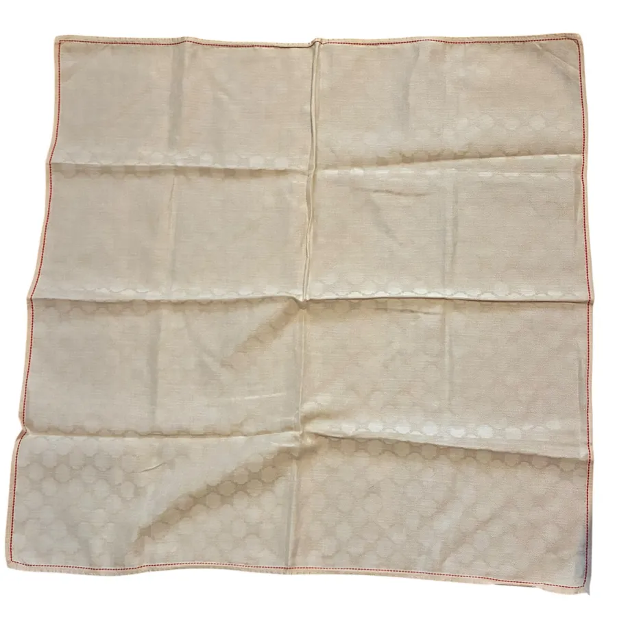 Celine Ivory Monogram Cotton Handkerchief Scarf Pocket Square Red Trim