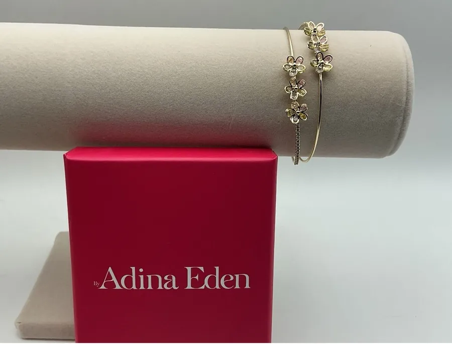 Adina Eden Gold Plated Pastel Daisy Crystal Cuff Bracelet Waterproof NIB