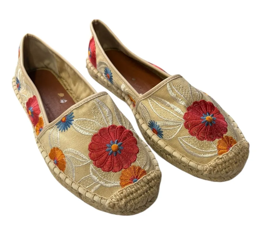 Floral Boho Floral Jute Womens Embroidered Espadrille Flats Tan Size 9