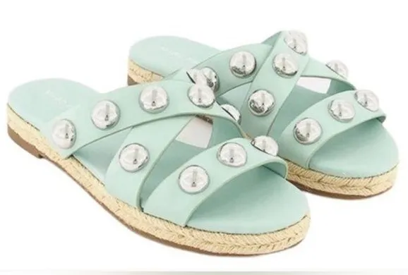 MARC FISHER sandal shoes Prisca Ball Studded Espadrille Sandal Silt Green mint