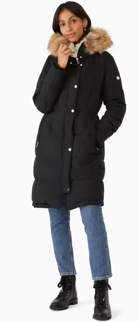 Kate Spade Down Puffer Jacket with Faux Fur Trim