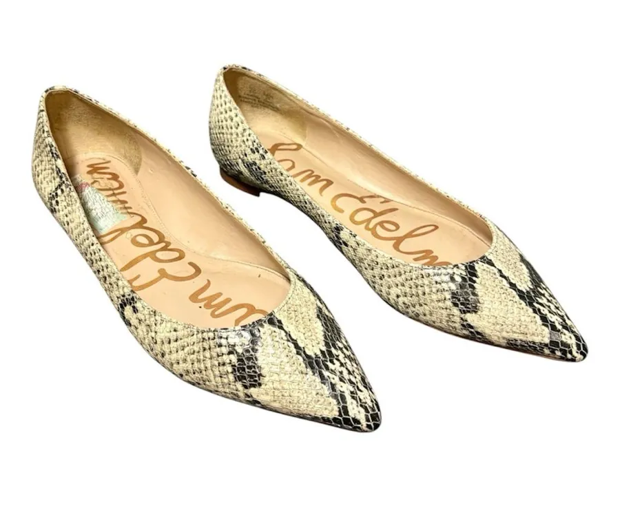 SAM EDELMAN Snakeskin-Print Pointed Toe Flats