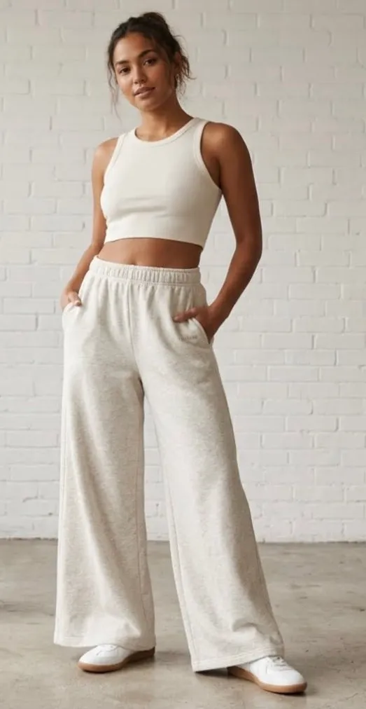 OFFLINE By Aerie Cloud Fleece Wide Leg Trouser Sweatpants Heather Gray size XS