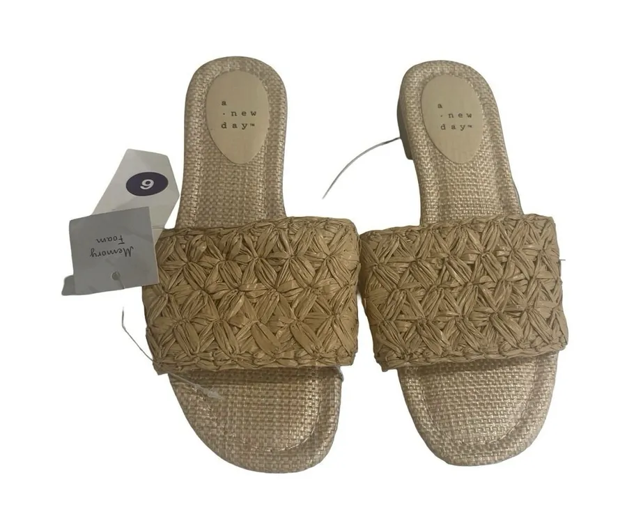 A New Day Women's Ariella Woven Raffia Slide Sandals Size 6 NWT