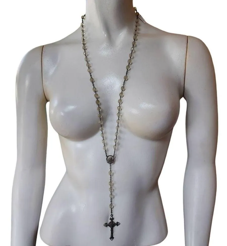 Vintage Roma Sterling Silver & AB Crystal Rosary