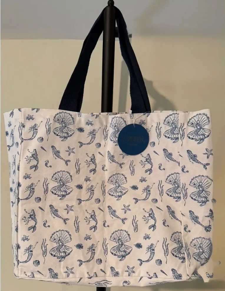 Harper nwt Mermaid Canvas Sea Life Canvas Tote - Bag Blue and White
