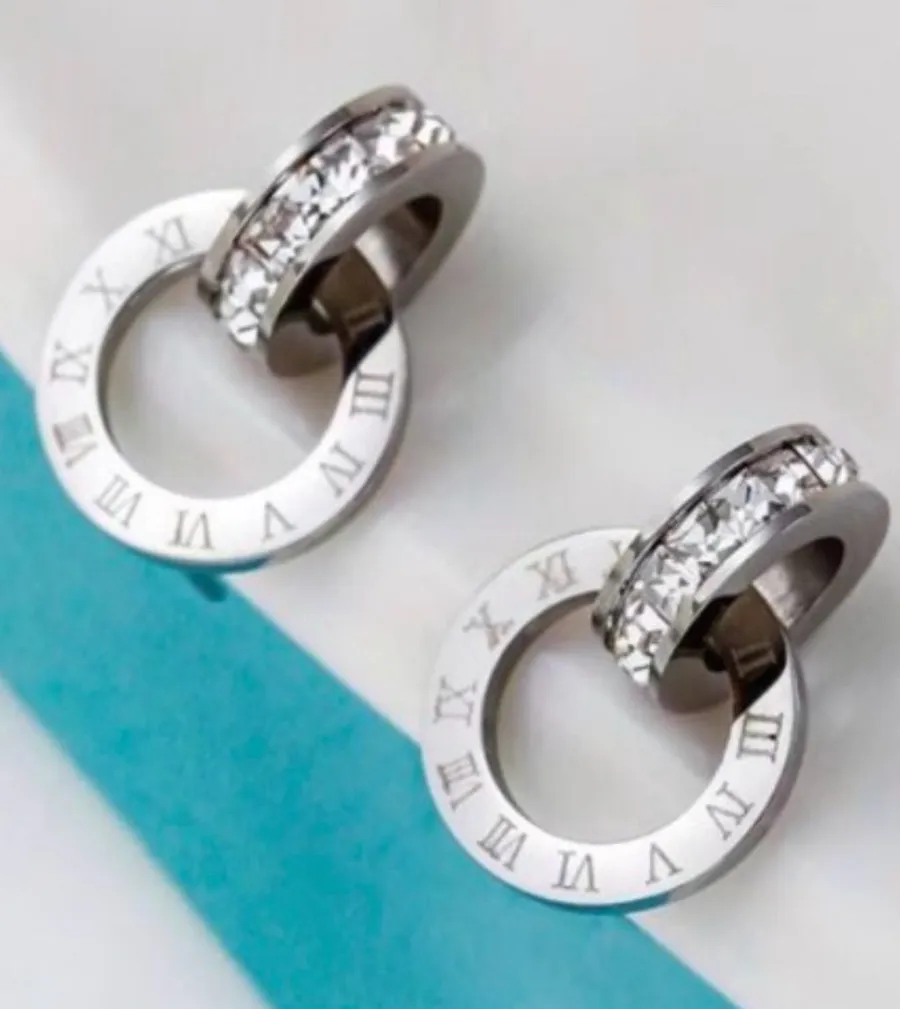 Silver Tone Stainless Steel Roman Numeral Hoop Earrings with Crystal Accents NWT