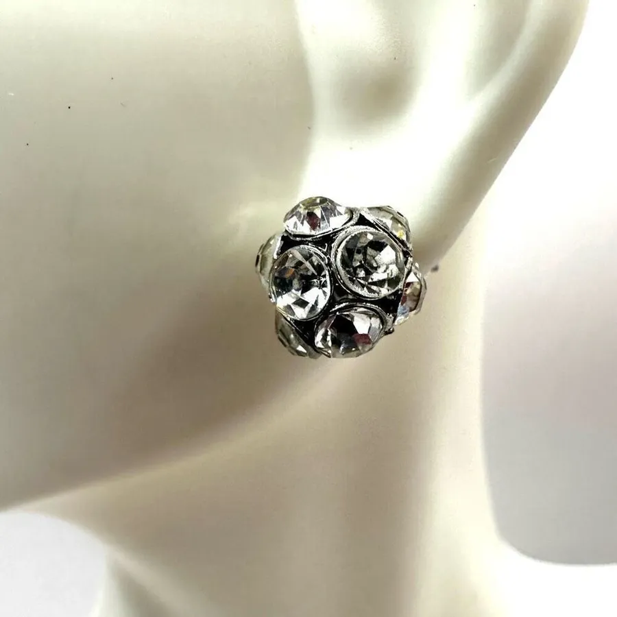 Rhinestone disco ball post earrings Silver