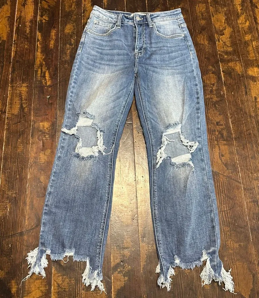 Risen distressed wide leg destroyed 5/27 boutique jeans Blue