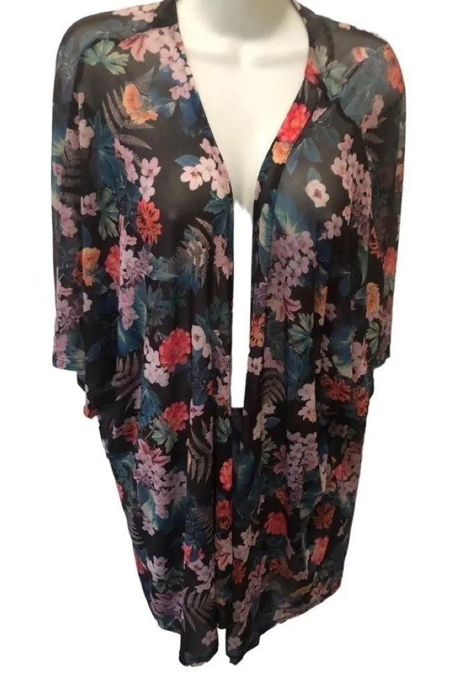 Torrid Sheer Kimono Sz 16 Plus Colorful Floral Print Open Witchy Whimsygoth