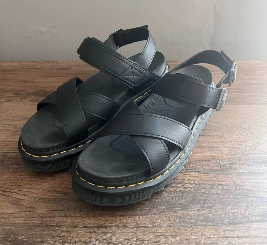 Dr. Marten Airwair Black Voss II Athena Leather Strap Sandals Size 10
