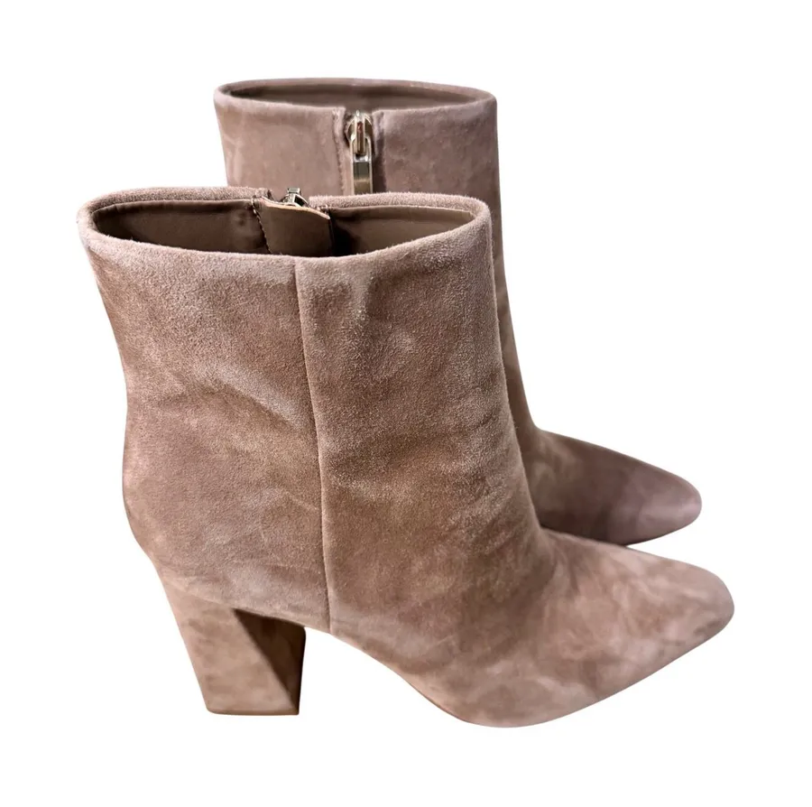 Marc Fisher LTD Taupe Suede Pointed Toe Block Heel Ankle Boots – Size 7M Tan