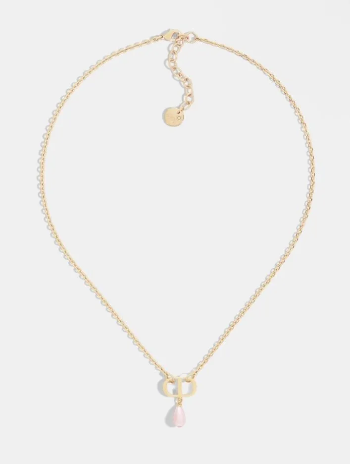 Dior PETIT CD NECKLACE Gold-Finish Metal and Iridescent Pink Resin Pearl