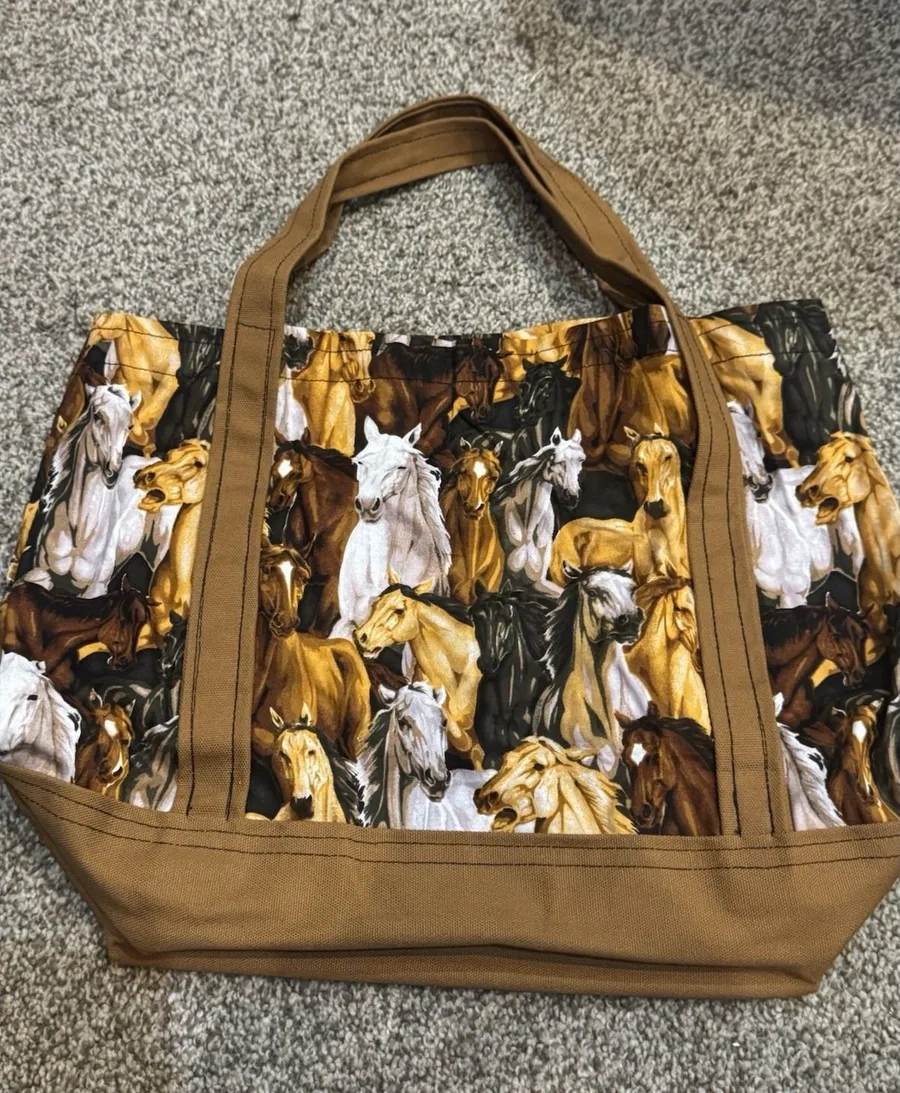 Horse Handmade Farm Equine Tote Bag Brown