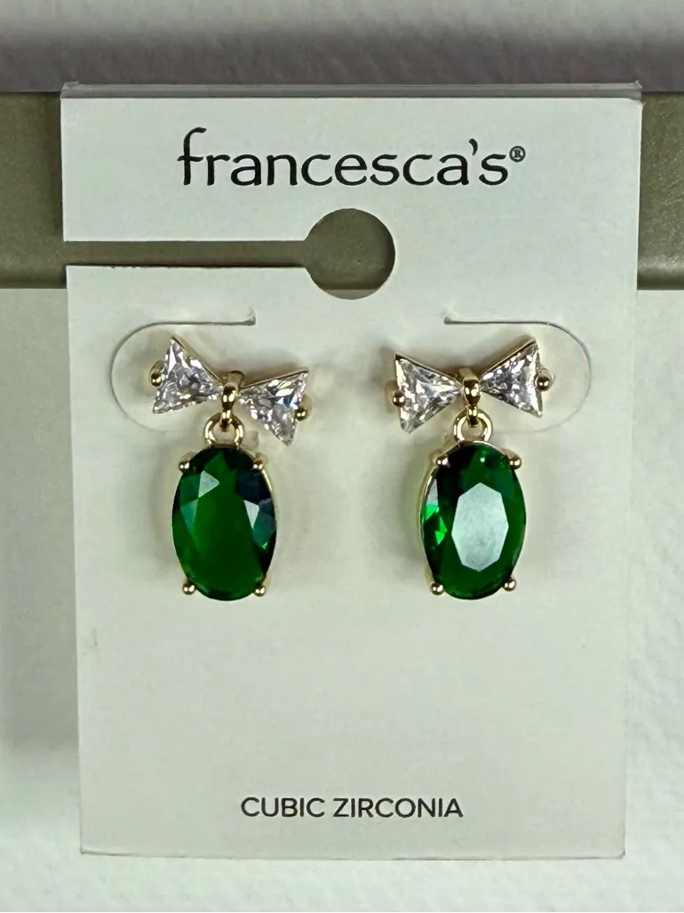 Emerald Green Bow Drop Earrings by Emerald
