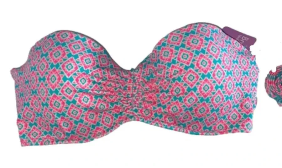 NWT 32C Coco Rave Bae push up bikini top removable strap ruched pink teal