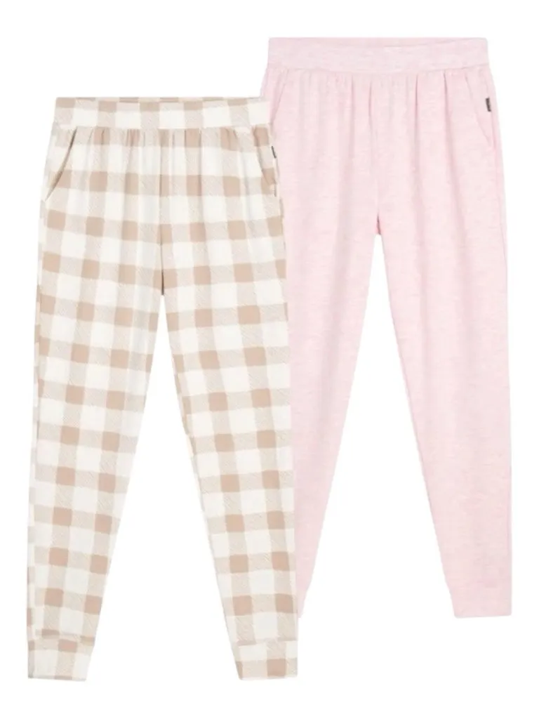 Eddie Bauer Women’s 2-Pack Ultra Soft Pajama Jogger Lounge Pants Pink Tan Plaid