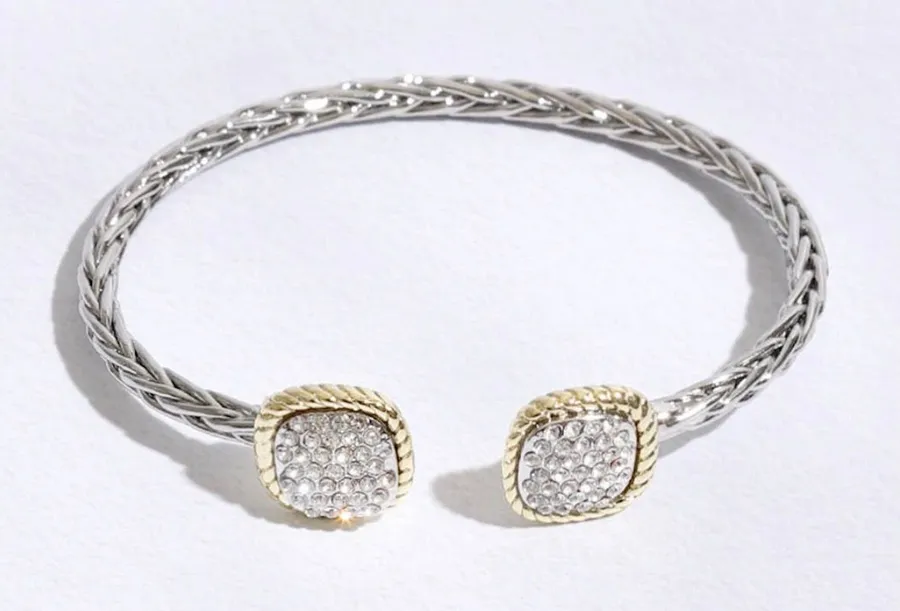 Square Edge Designed Braided Bangle Bracelet Silver