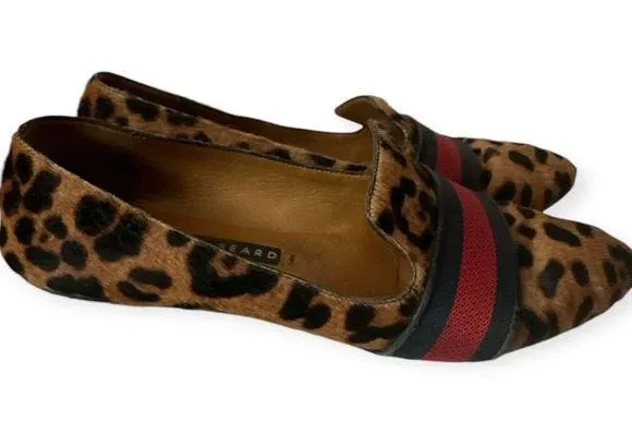 Veronica Beard Griffin Leopard Animal Print Cow Hide Fur Loafer Flats 36.5