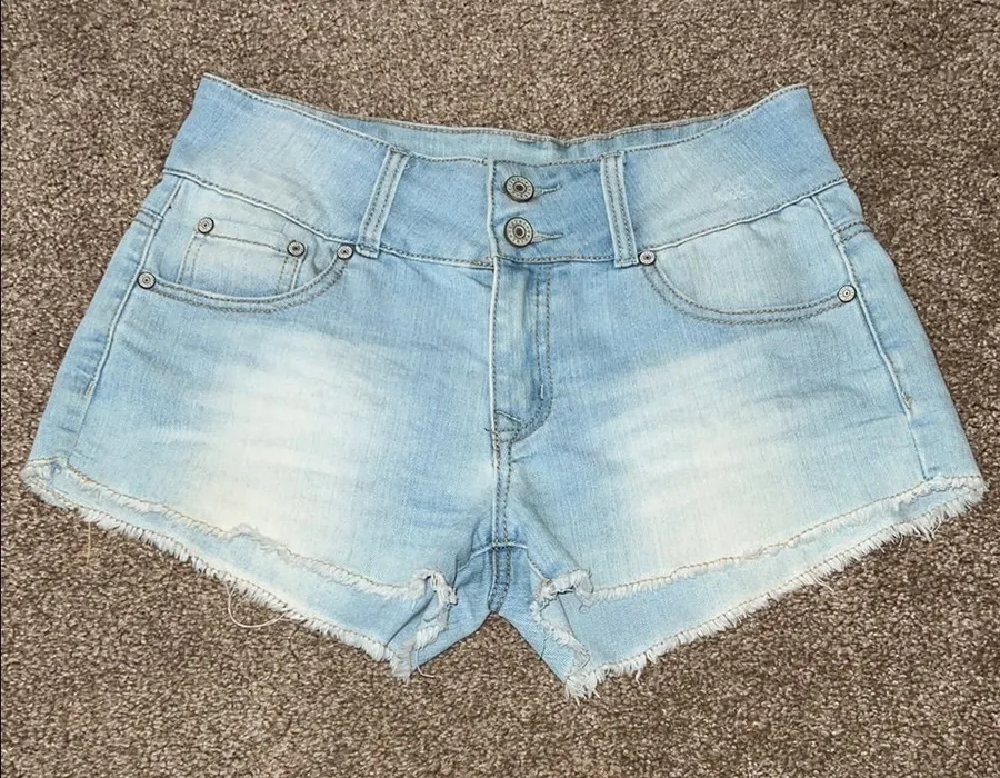 Refuge Blue Jean Shorts with Distressed Hem
