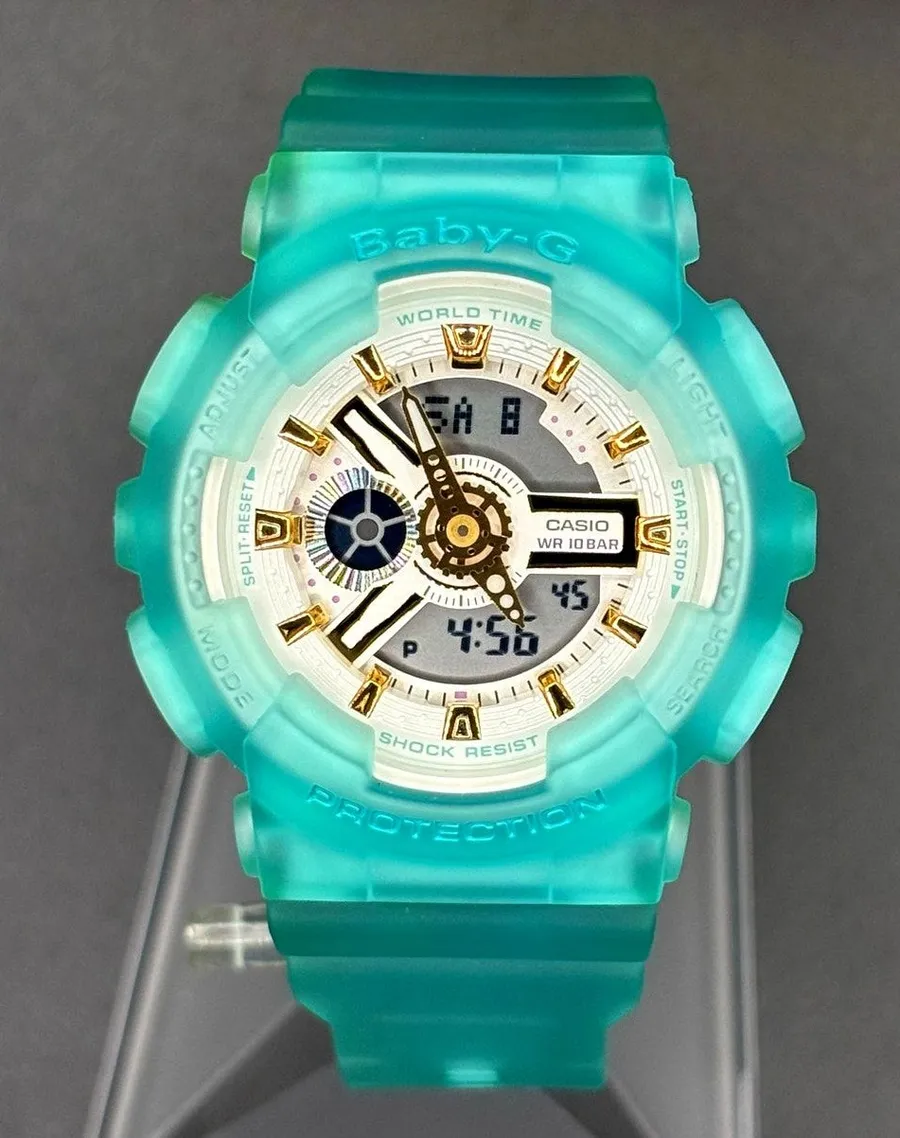 Casio Baby-G BA-110SC-2A Sea Glass Clear Teal Analog Digital Women's Watch