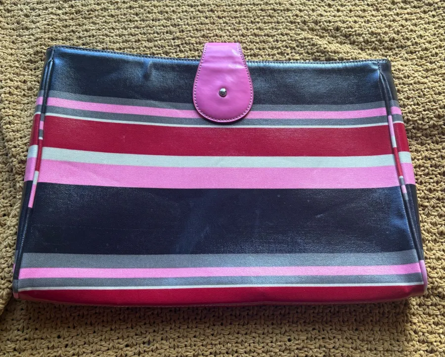 Franklin Covey Black, Pink and Red Striped Laptop Clutch