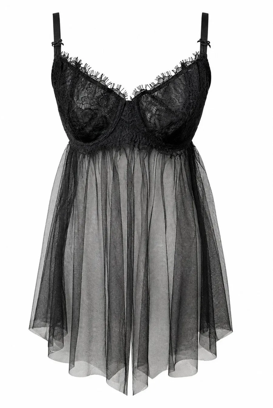Victoria's Secret Black Lace Mesh Babydoll Set Lingerie Size L NWT