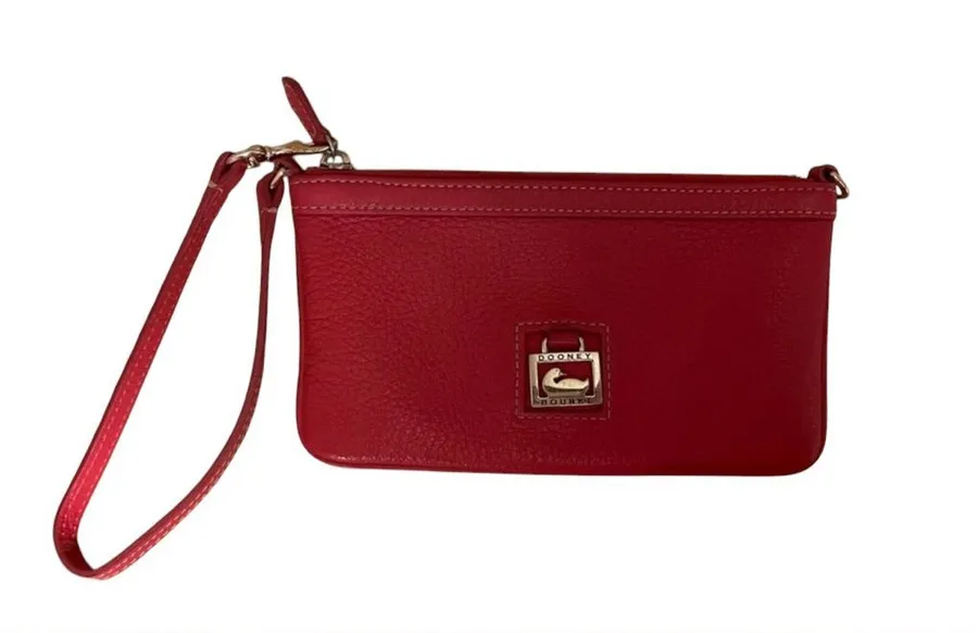 Dooney & Bourke Red Pebble Leather Wristlet Clutch