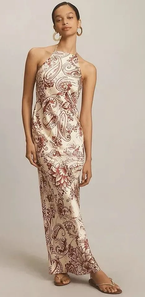 By Anthropologie Halter Printed Maxi Dress Size Small