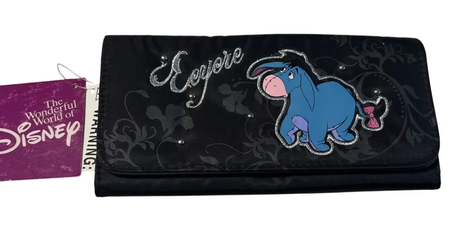 Disney Eeyore Black Nylon Trifold Checkbook Wallet Rhinestone Winnie the Pooh
