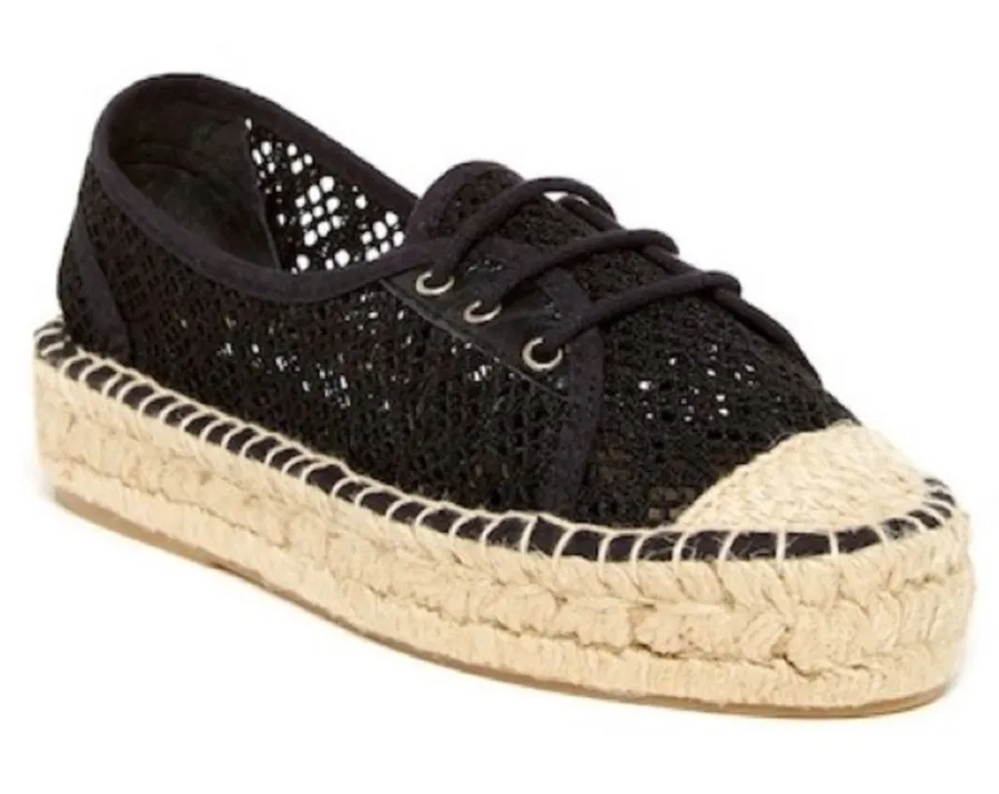 DVF Diane Von Furstenberg Tareena Black Crochet Fabric Espadrilles Size 10