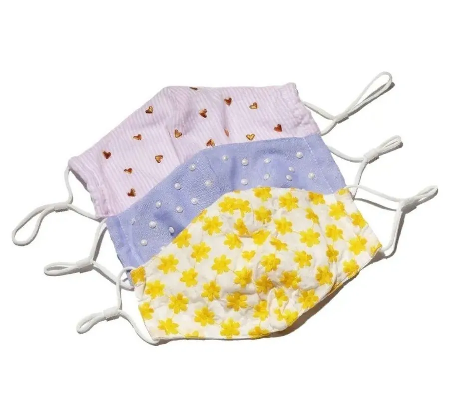 NEW Lele Sadoughi Pastel Embellished Face Masks Pack of Three Cotton Elastic