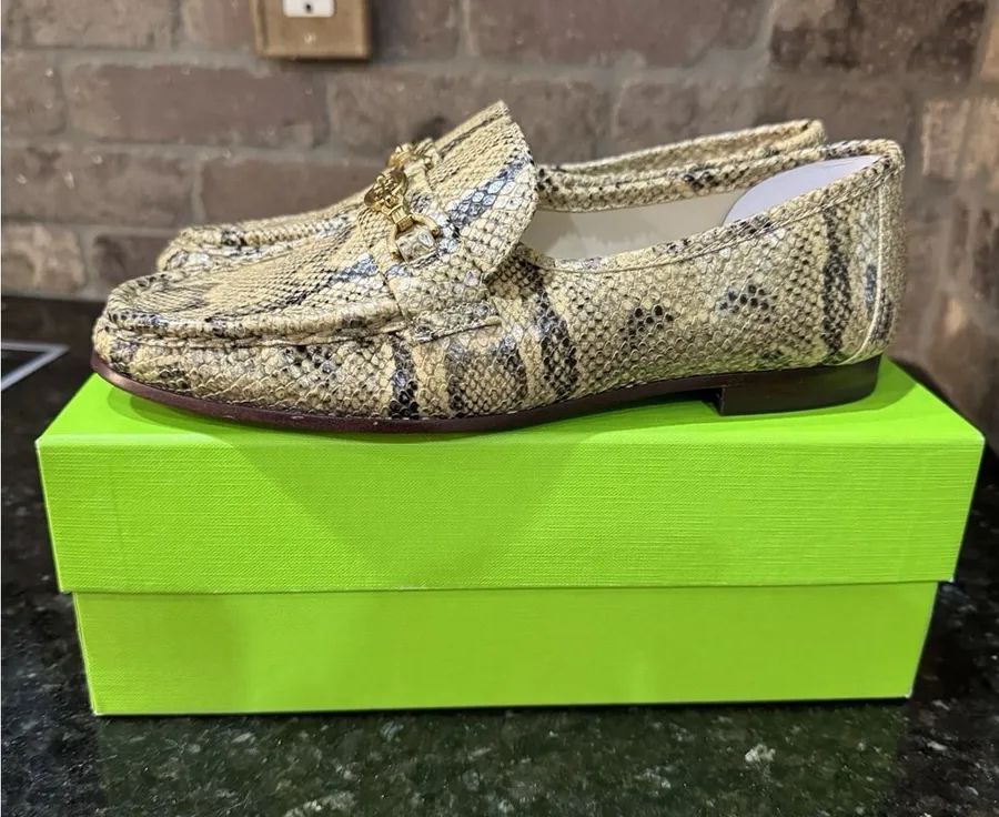 Sam Edelman Lucca Loafers Tan snake Print leather print Size 7 Equestrian