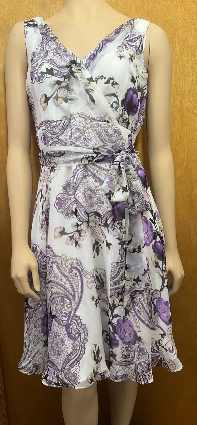 White House Black Market Chiffon A-Line Dress with Sash Tie Belt NWOT Never Worn