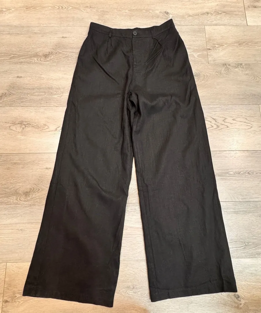 NWT BALTICBORN Malin Wide Leg Pants Black Linen Blend Size XLarge XL