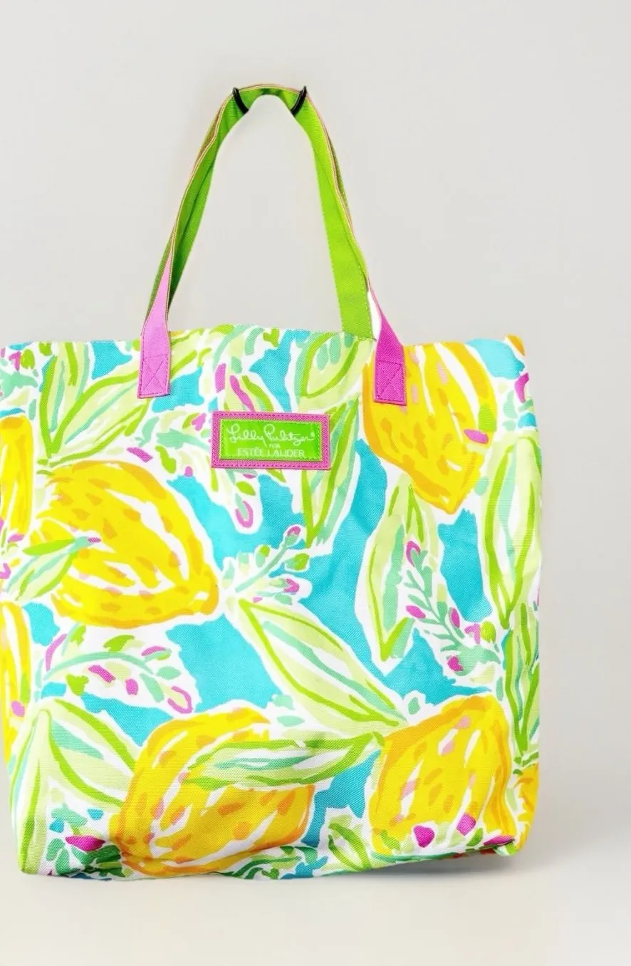 Lilly Pulitzer for Estee Lauder Lemon Print Tote Bag Multicolor Travel Preppy
