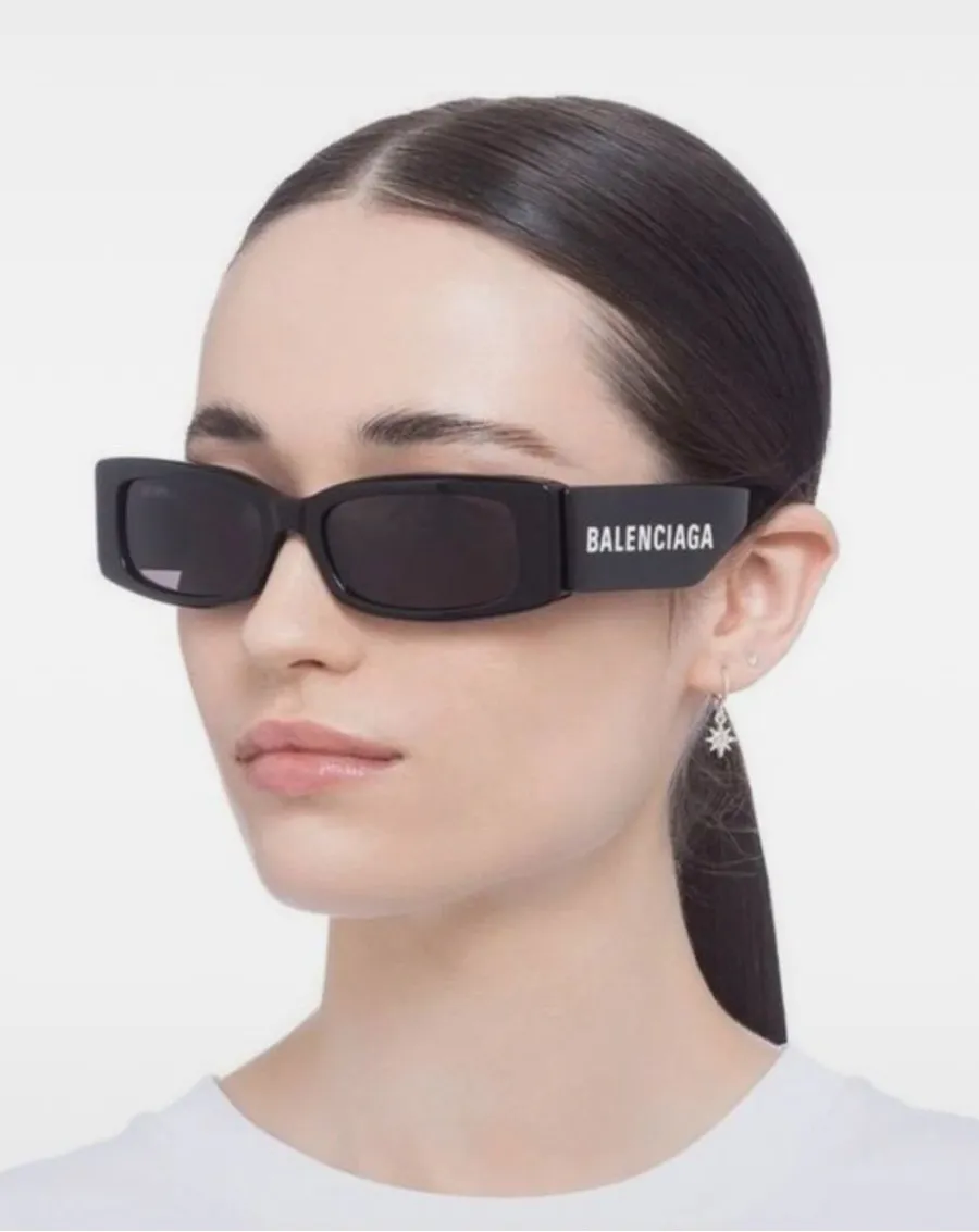 Balenciaga Black Rectangular Logo Sunglasses